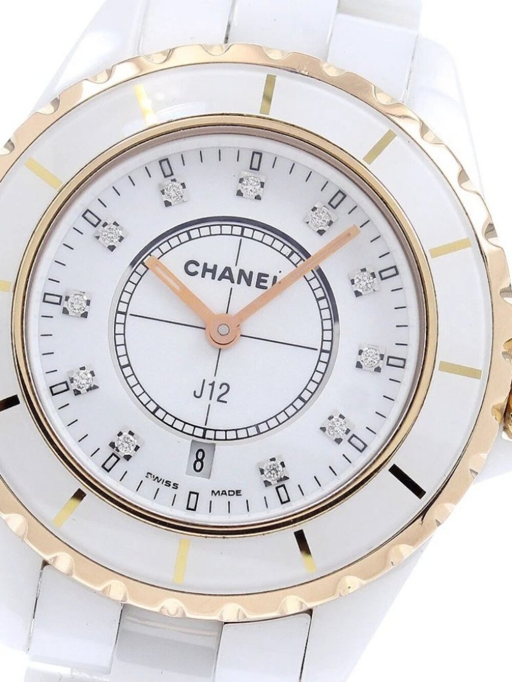 CHANEL J12 H2181 11P diamond PG bezel white Dial Quartz Ladies Watch_954058